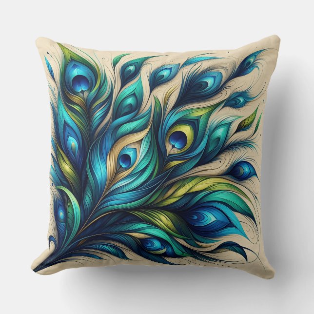 Elegant Peacock Feather Design  Throw Pillow (Front)