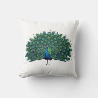 Elegant Peacock Feather Display Throw Pillow