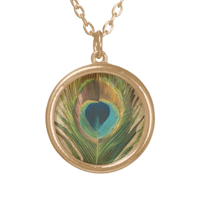 Elegant Peacock Feather Gold Plated Necklace (Front)