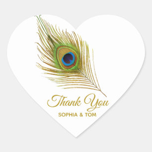 Elegant peacock feather golden Thank You Heart Sticker