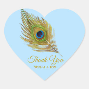 Elegant peacock feather golden Thank You Heart Sticker