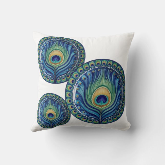 Elegant Peacock Feather Mandala Throw Pillow (Back)