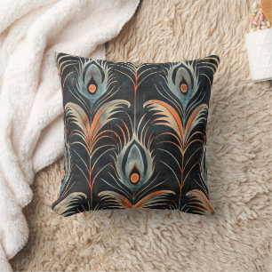 Elegant Peacock Feather Pattern Throw Pillow