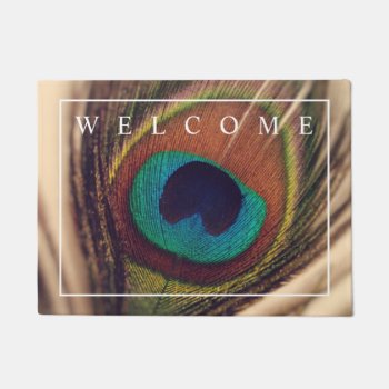 Elegant Peacock Feather Photo Welcome Door Mat by photoedit at Zazzle