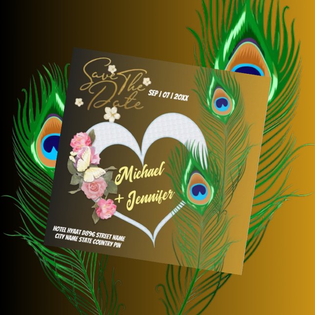 Elegant Peacock Feather & Rose Custom Wedding  Save The Date (Creator Uploaded)