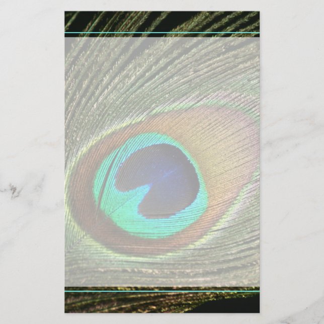 Elegant Peacock Feather Stationery (Front)
