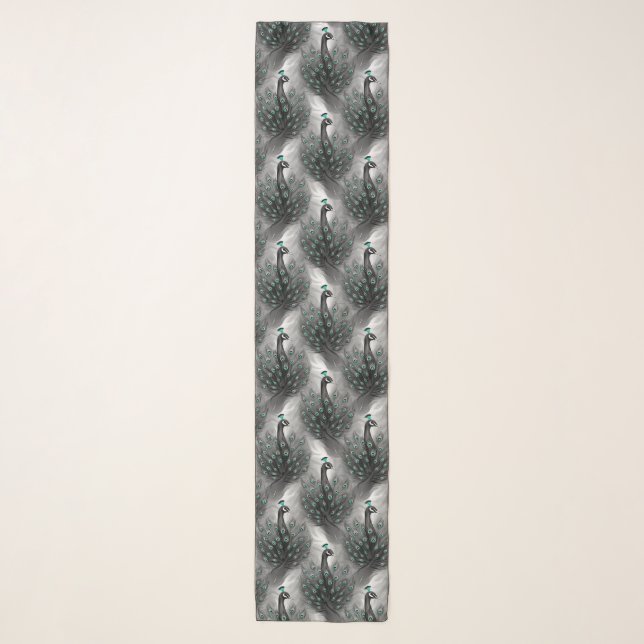 Elegant Peacock Feather Teal Eyes Pattern Scarf (Front)