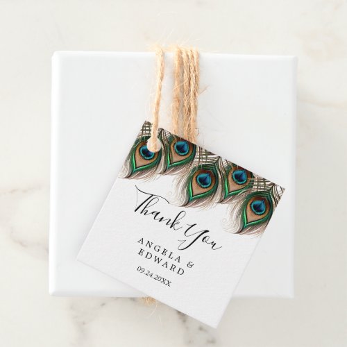 Elegant Peacock Feather Thank You Favor Tags