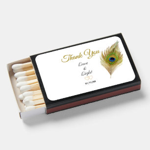 Elegant peacock feather Thank You Matchboxes
