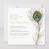 Elegant Peacock Feather Vintage Bridal Shower Invitation (Front)