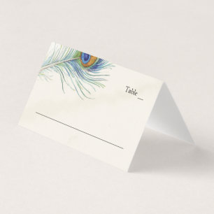 Elegant Peacock Feather Vintage Teal Place Card