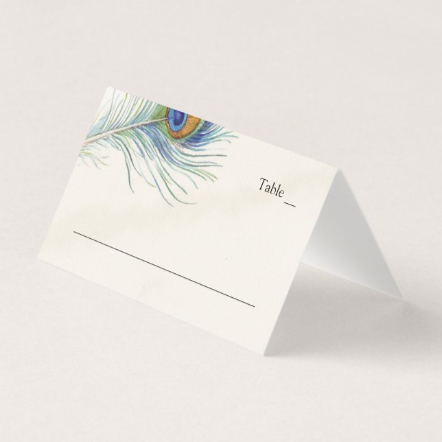 Elegant Peacock Feather Vintage Teal Place Card (Front)