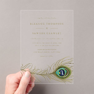 Elegant Peacock Feather Vintage Wedding Acrylic Invitations