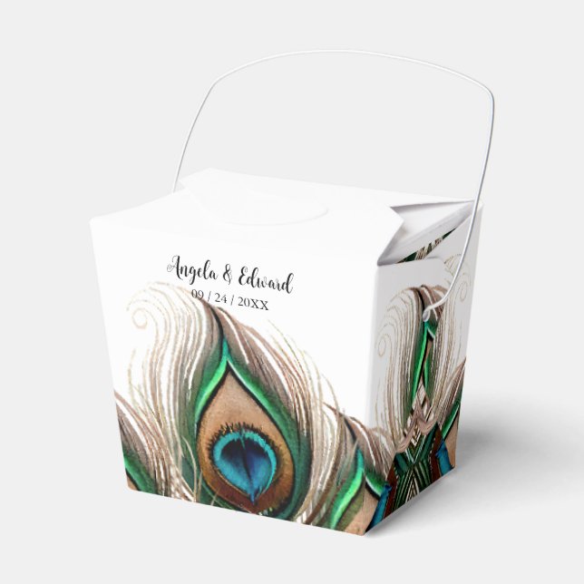 Elegant Peacock Feather Wedding Favor Box (Front Side)
