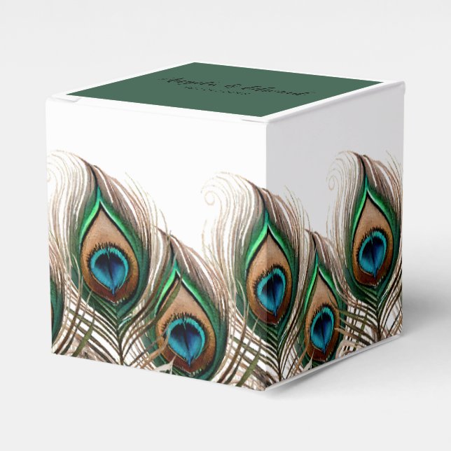 Elegant Peacock Feather Wedding Favor Box (Front Side)