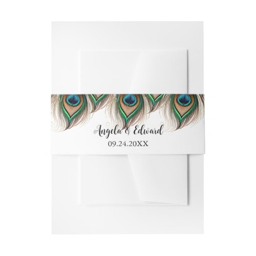 Elegant Peacock Feather Wedding  Invitation Belly Band