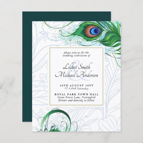 Elegant PEACOCK FEATHER Wedding Invite BUDGET