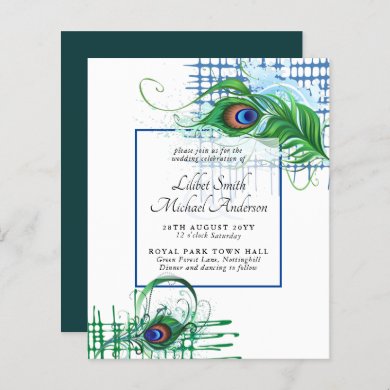 Elegant PEACOCK FEATHER Wedding Invite BUDGET