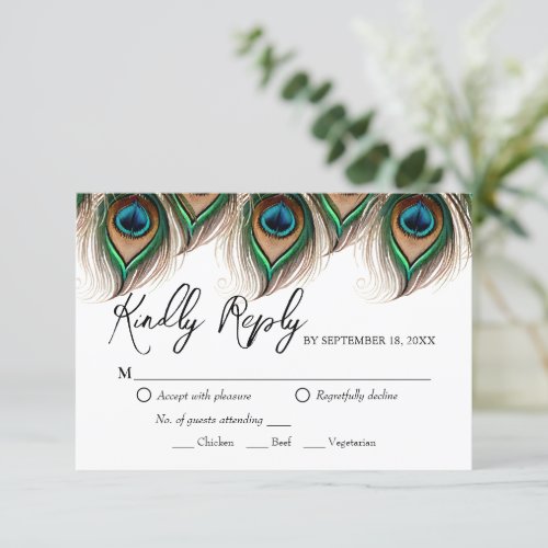 Elegant Peacock Feather Wedding RSVP Card