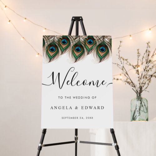Elegant Peacock Feather Wedding Welcome Sign