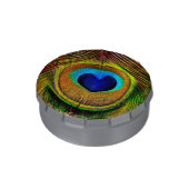 Elegant Peacock Feather With Heart Shaped Eye Jelly Belly Candy Tin (Side)