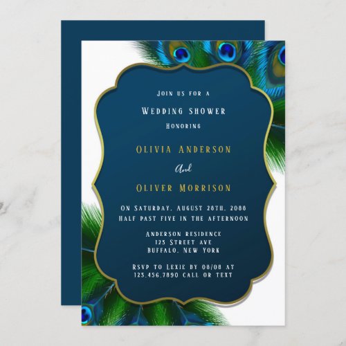 Elegant Peacock Feathers and Gold Wedding Shower I Invitation