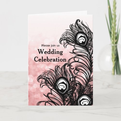 Elegant Peacock Feathers Bokeh Pink Modern Wedding Invitation