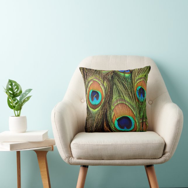Elegant Peacock Feathers Emerald Green Throw Pillow (Chair)