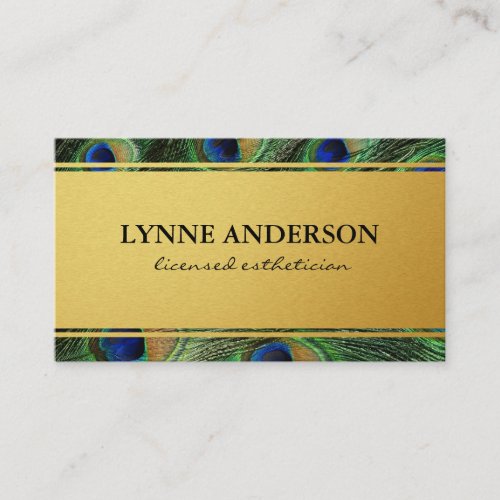 Elegant Peacock Feathers Faux Metallic Gold Appointment Card