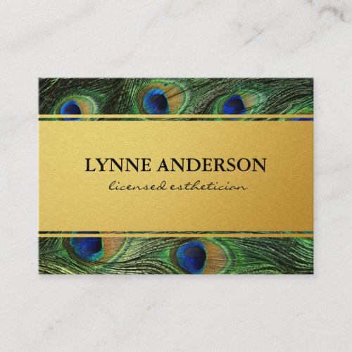Elegant Peacock Feathers Faux Metallic Gold Appointment Card