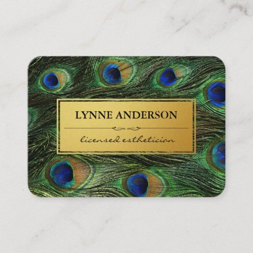 Elegant Peacock Feathers Faux Metallic Gold Appointment Card