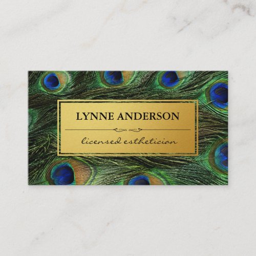 Elegant Peacock Feathers Faux Metallic Gold Appointment Card