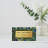 Elegant Peacock Feathers Faux Metallic Gold Business Card (Standing Front)