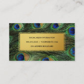 Elegant Peacock Feathers Faux Metallic Gold Business Card (Back)