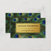 Elegant Peacock Feathers Faux Metallic Gold Business Card (Front/Back)