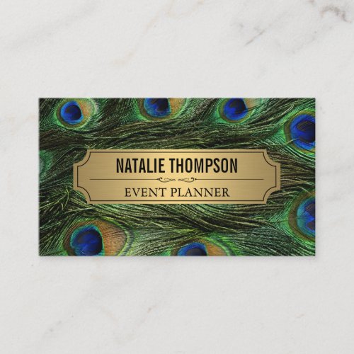 Elegant Peacock Feathers Faux Metallic Gold Business Card