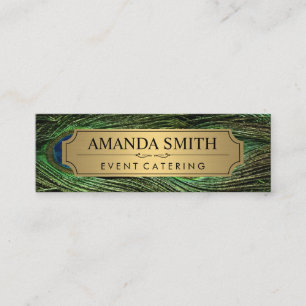 Elegant Peacock Feathers Faux Metallic Gold Mini Business Card