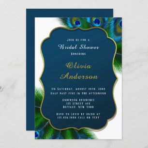 Elegant Peacock Feathers Gold Bridal Shower Invitation
