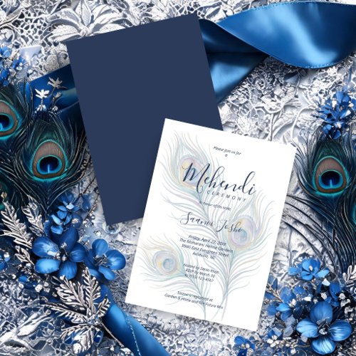 Elegant Peacock Feathers Mehendi Ceremony TLW26 Invitation