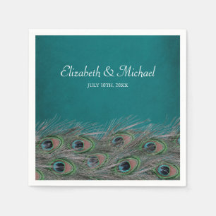 Elegant Peacock Feathers Personalized Wedding Paper Napkins