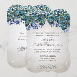 Elegant Peacock Feathers Teal Blue Green Turquoise Invitation