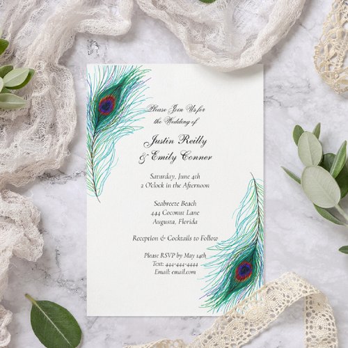 Elegant Peacock Feathers Wedding Invitation