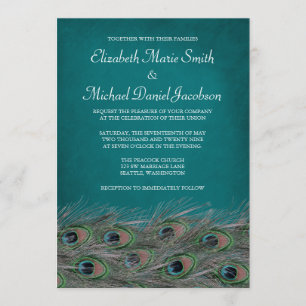 Elegant Peacock Feathers Wedding Invitation