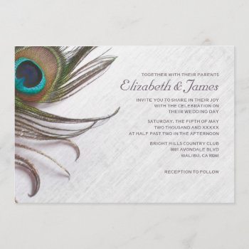 Elegant Peacock Feathers Wedding Invitations by topinvitations at Zazzle