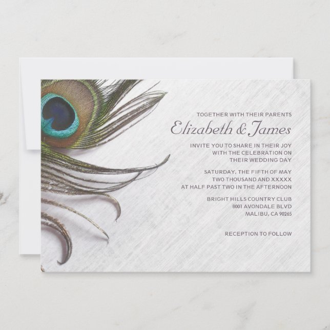 Elegant Peacock Feathers Wedding Invitations (Front)