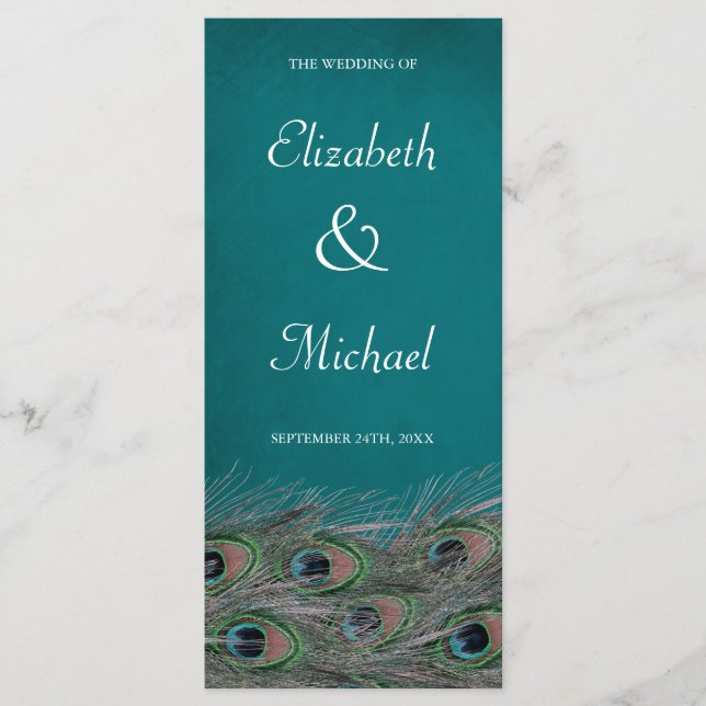 Elegant Peacock Feathers Wedding Program (Front)