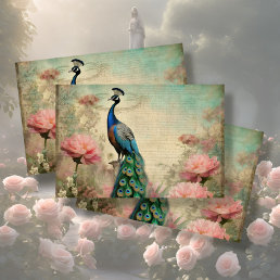 Elegant Peacock Floral French Ephemera Decoupage Tissue Paper