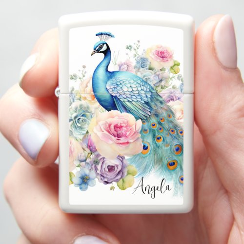 Elegant Peacock Floral Personalized Design Zippo Lighter