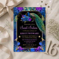 Elegant Peacock Floral Sweet Sixteen