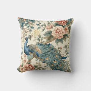 Elegant Peacock Floral Throw Pillow